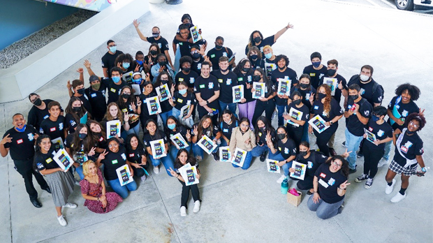 Overhead shot of a group of students