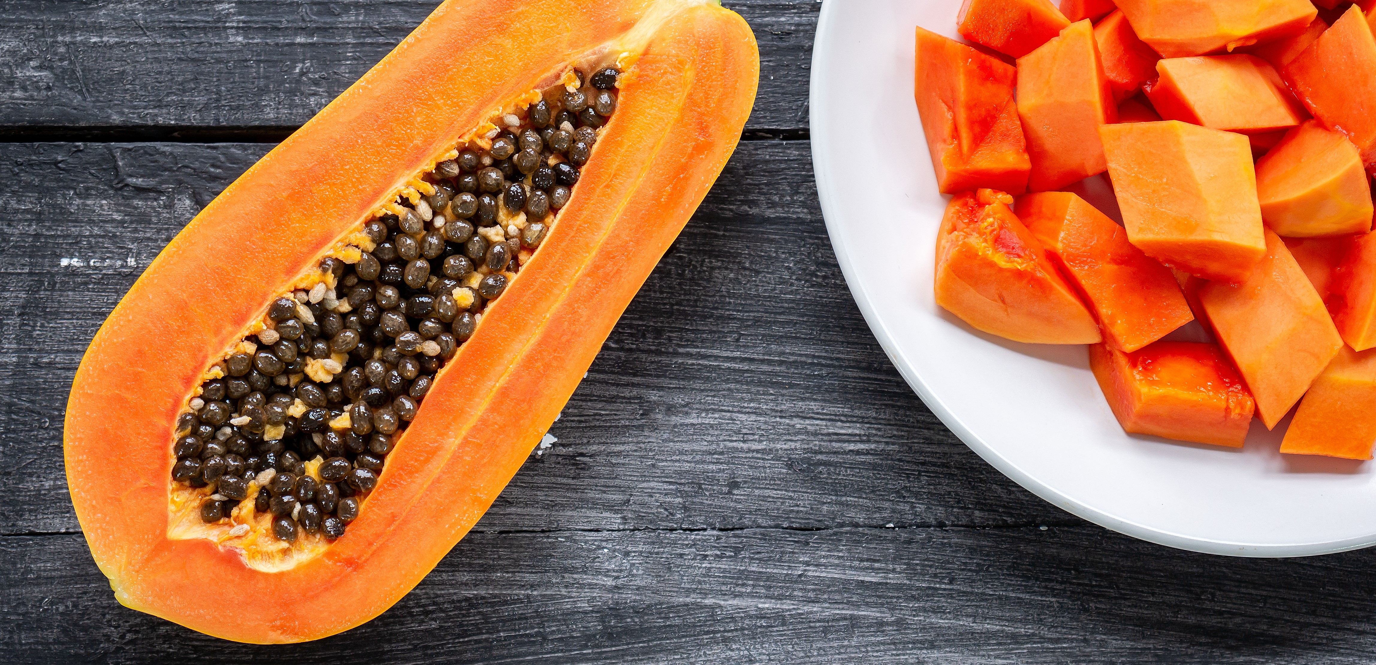 Cut papaya placed on a table for display