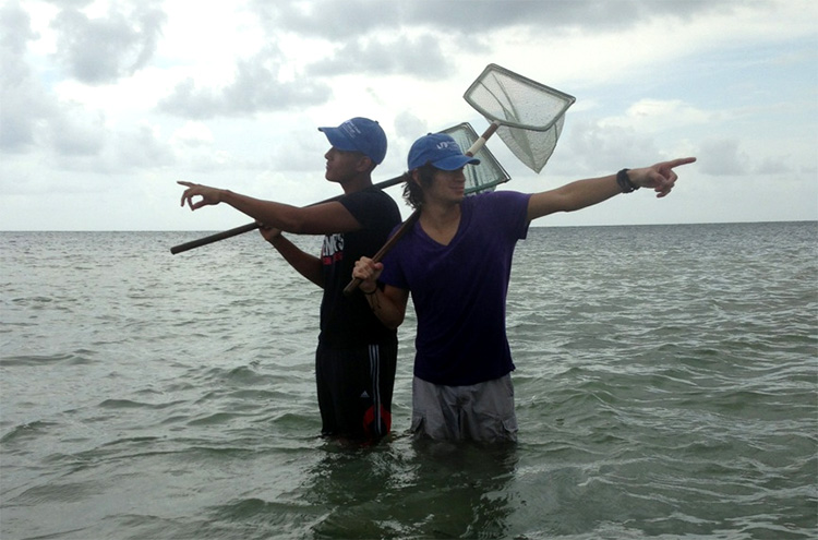 Students in the ocean